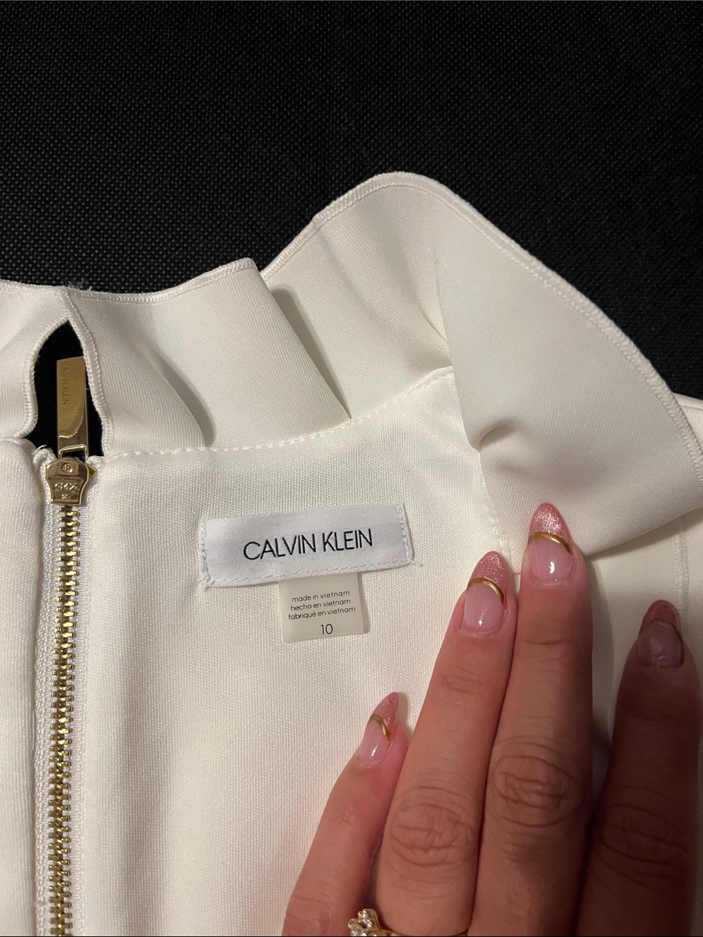 Calvin Klein Cream Sleeveless Ruffle-Neck Midi Sheath Dress - Picture 2 of 4